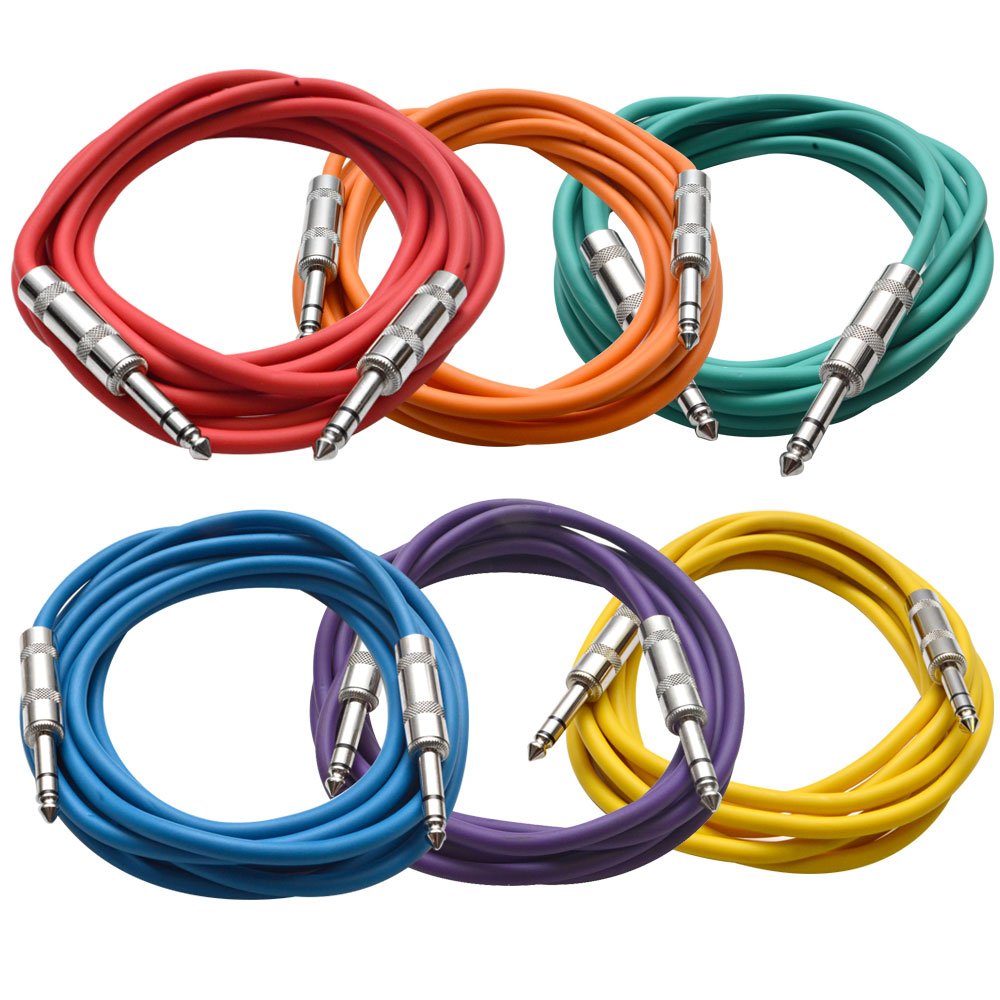 6 Pack 25 Foot Blue 1/4 TRS Patch Cable L20457