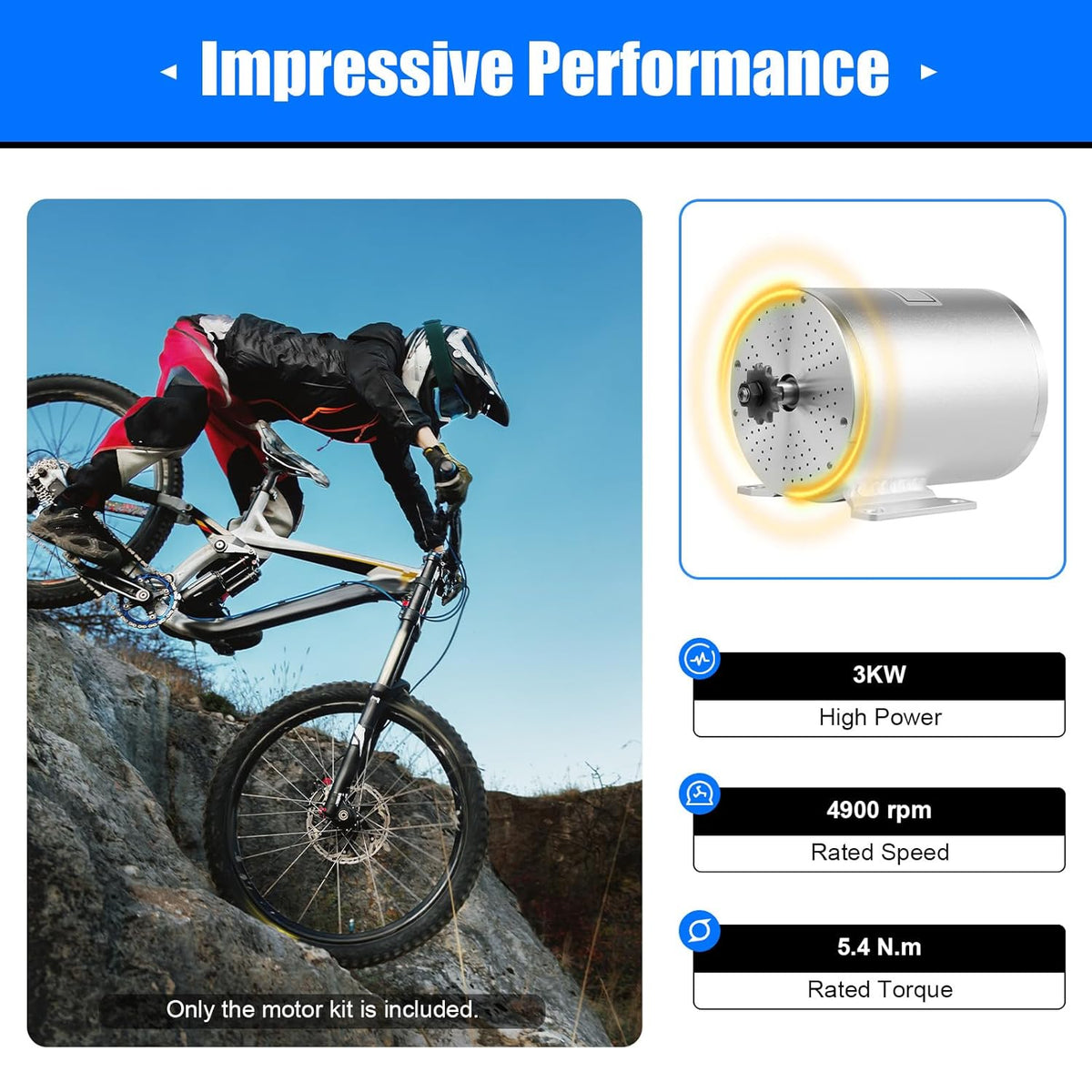 48-72V 3000W 6000RPM Brushless Motor Kit I13100