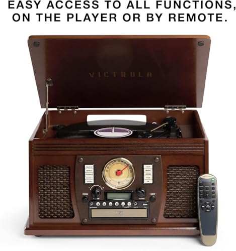 Mahogany 8-in-1 Bluetooth Record Player with Turntable R8015