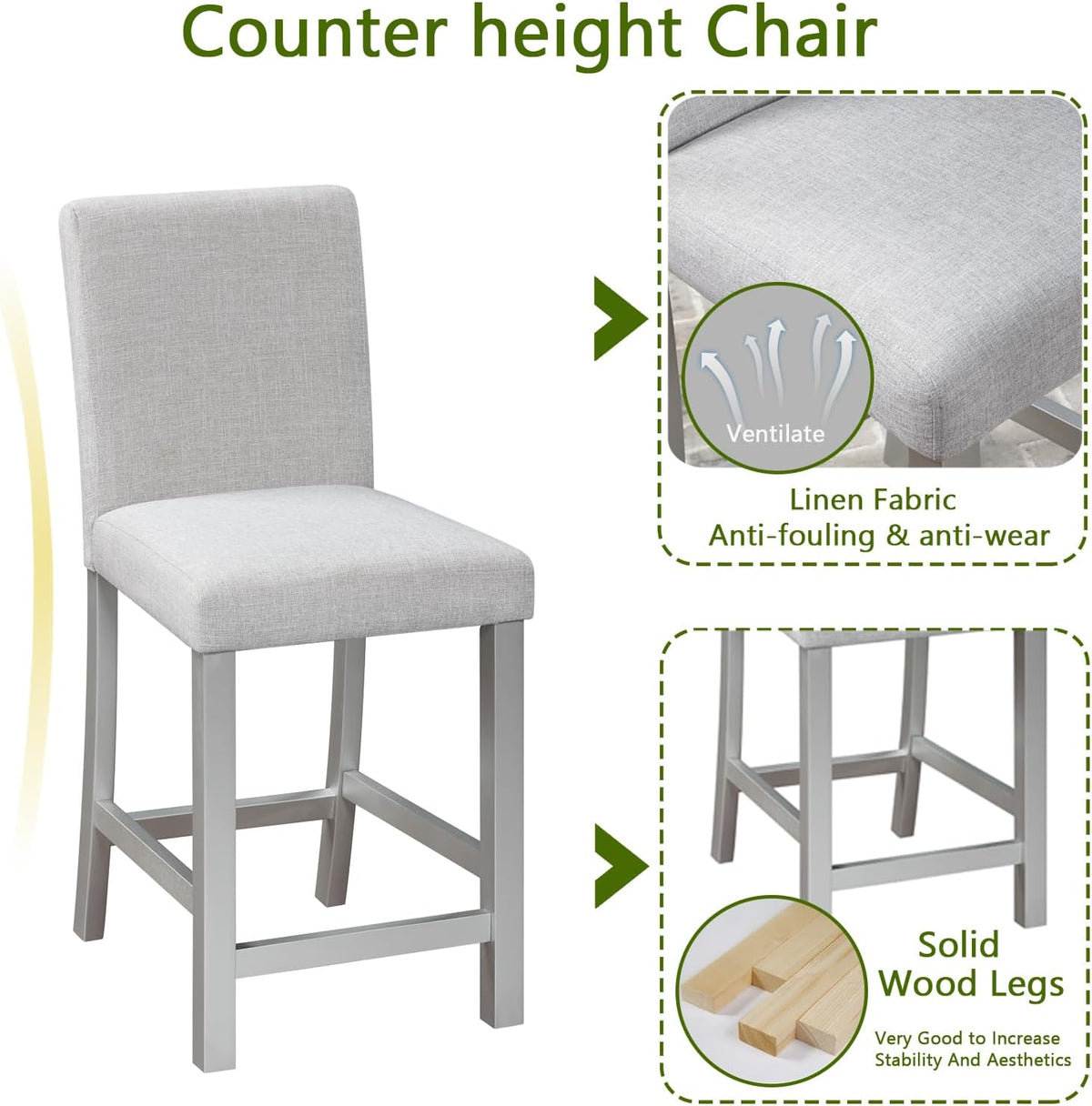 5-Piece Acacia Wood Counter Height Dining Table Set with 4 Upholstered-Seat Chairs L989130