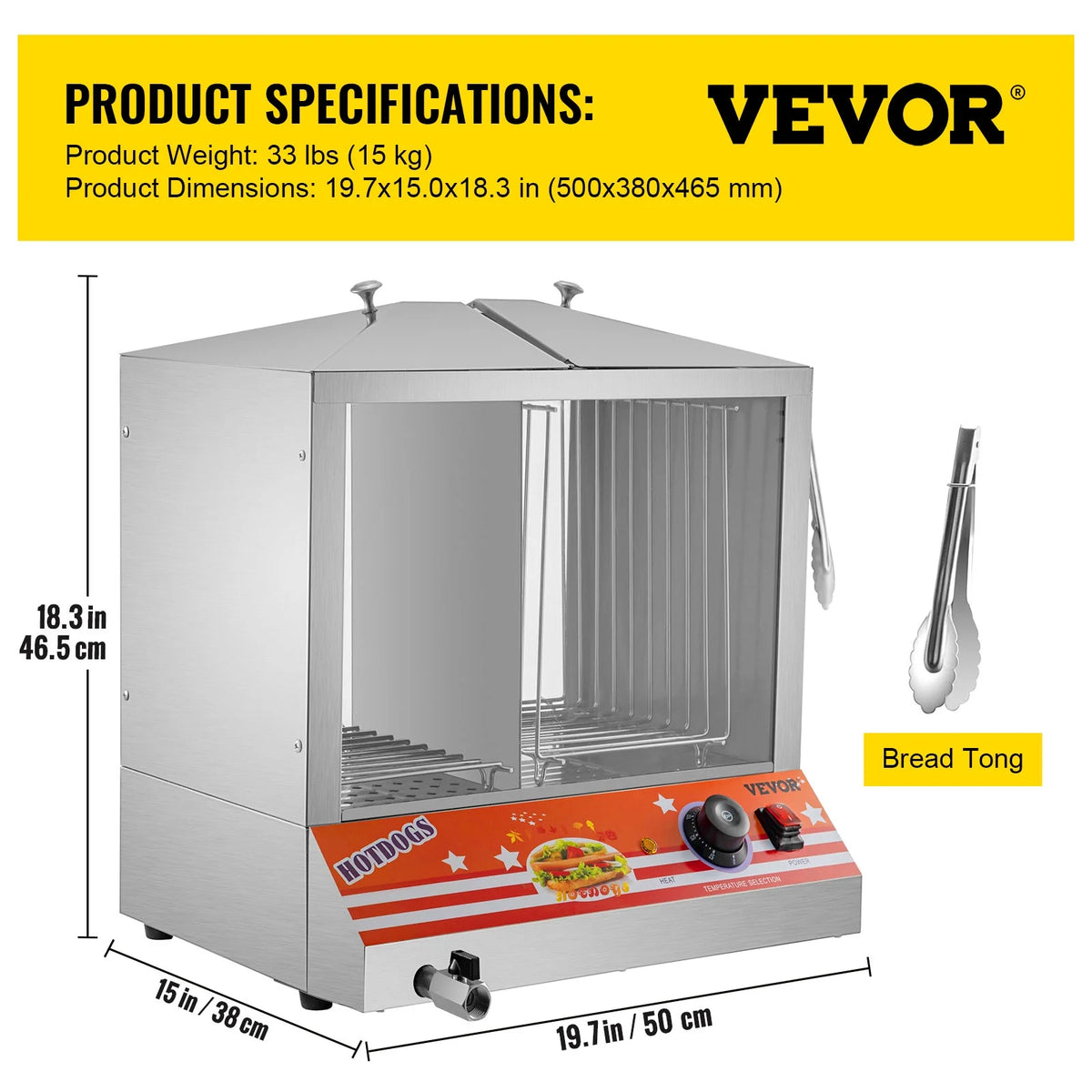 Stainless Steel Electric Hot Dog Warmer with Bun Warmer Q849