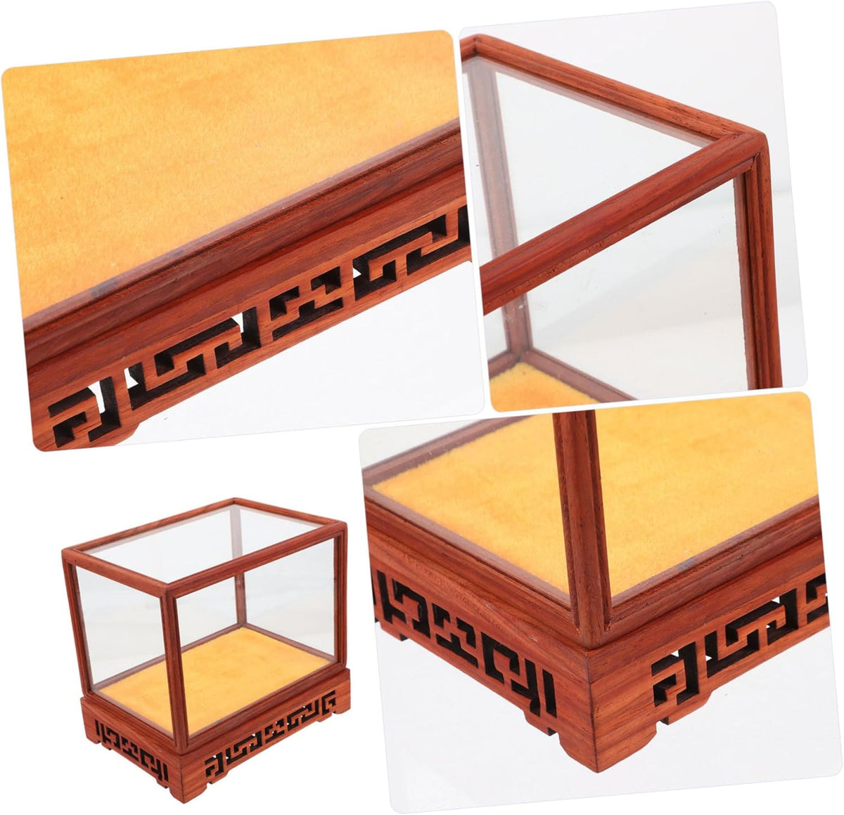 Transparent Display Box Glass Dome Cloche with Wooden Base Q239336