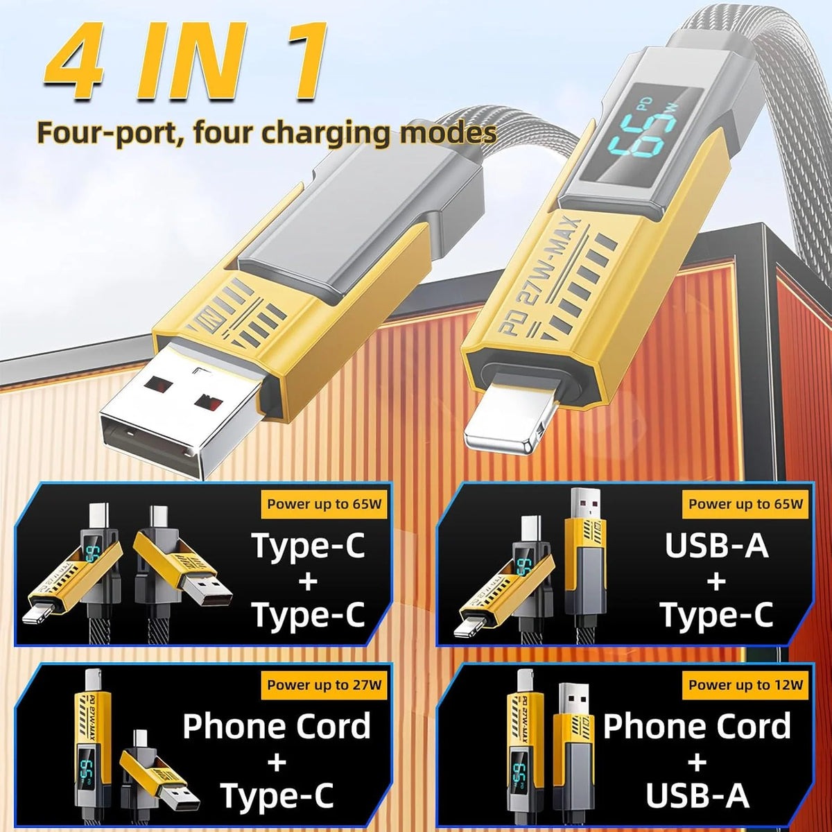 4-in-1 6.6FT fast charging cable with LED display Q7770