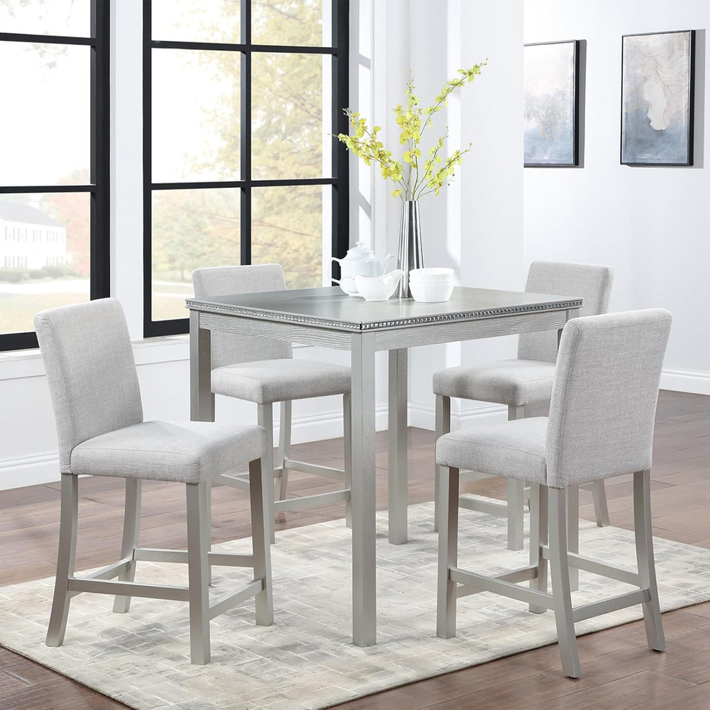 5-Piece Acacia Wood Counter Height Dining Table Set with 4 Upholstered-Seat Chairs L989130