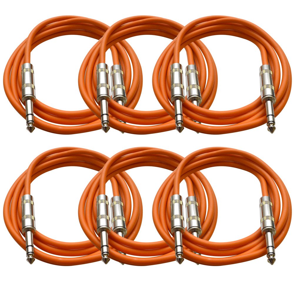 6 Pack 25 Foot Blue 1/4 TRS Patch Cable L20457