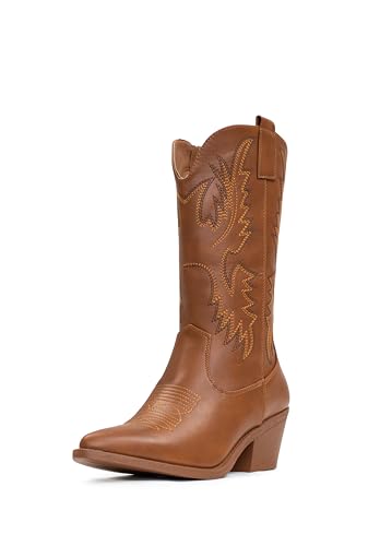 Cowboy Boots Pull On Pointy Toe Mid Calf Boots V407