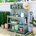 Green 65" Wooden Potting Bench with 4 Storage Shelves T106771