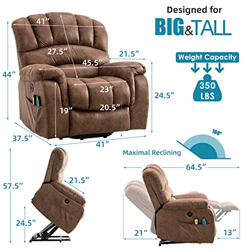 Large Power Lift Recliner Chair with Massage and Heat, Extra Wide & Oversized Electric Recliner, 350lbs Capacity (Brown) U346369