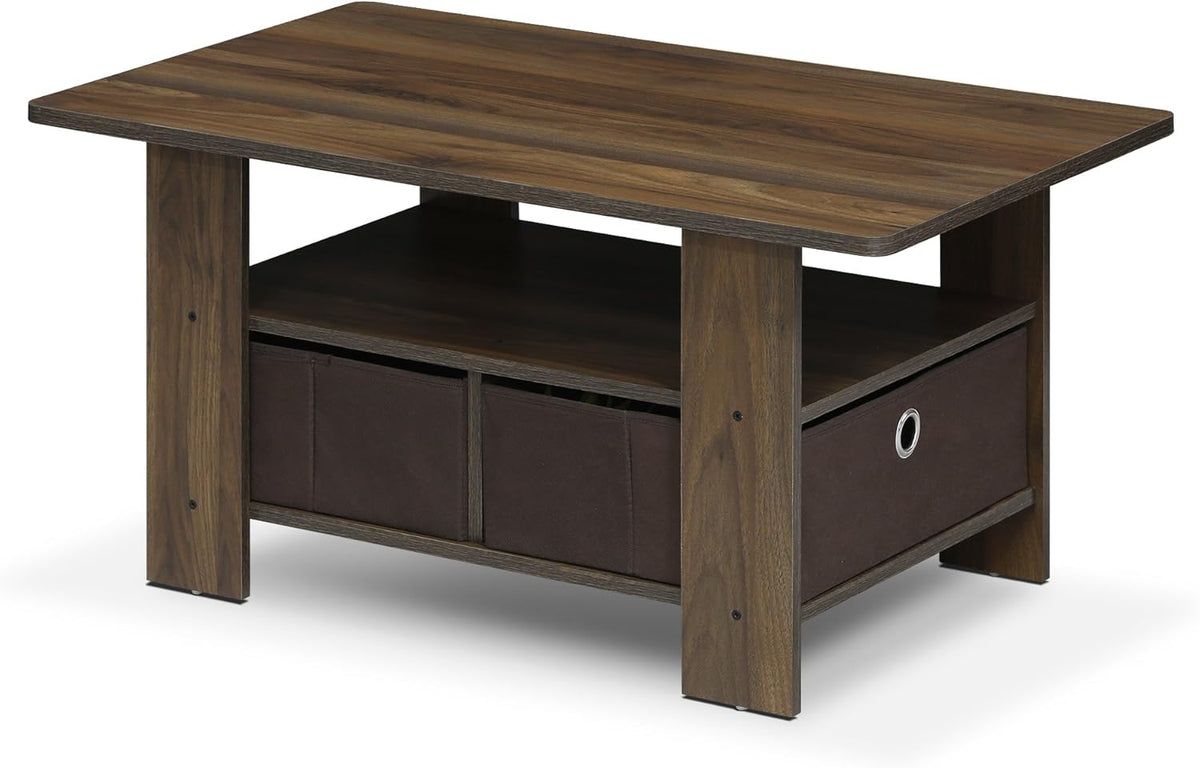 Americano Medium Brown Coffee Table and End Table with Bin Drawer J637