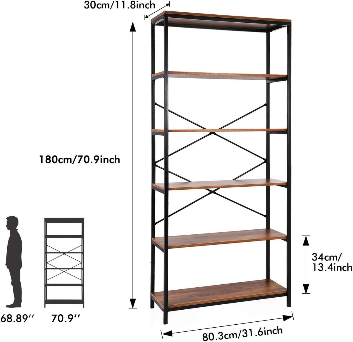 Industrial 5 Shelf Metal and Wooden Bookcase P778