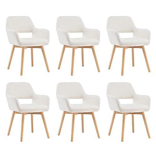 Wool White Upholstered Armchair with Wood Legs S5471