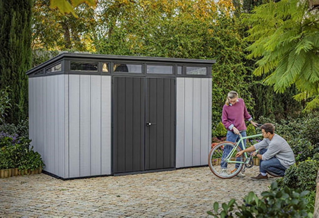 Grey & Black Resin Outdoor Storage Shed Y368