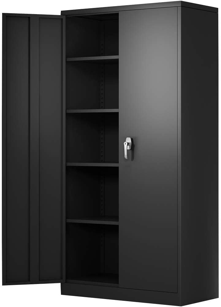 Black 72'' Tall Metal Storage Cabinet with 2 Doors and Adjustable Shelves H6114