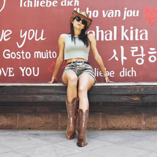 Cowboy Boots Pull On Pointy Toe Mid Calf Boots V407