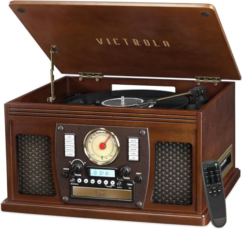 Mahogany 8-in-1 Bluetooth Record Player with Turntable R8015