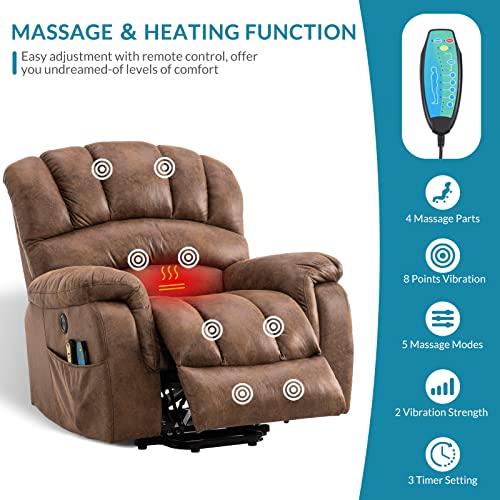 Large Power Lift Recliner Chair with Massage and Heat, Extra Wide & Oversized Electric Recliner, 350lbs Capacity (Brown) U346369