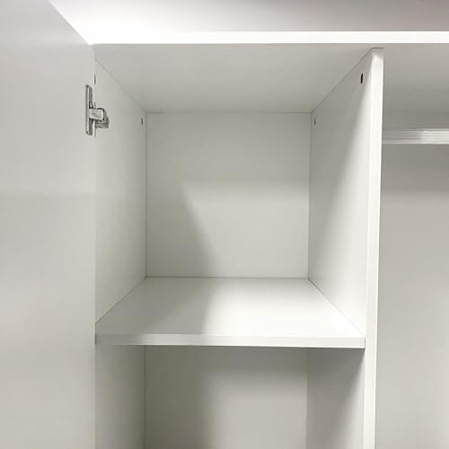 White 4 Door 2 Drawer Wood Armoire Wardrobe with Mirror F906