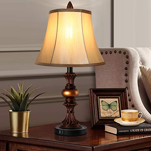 Bronze Table Lamp Set of 2 with Faux Silk Shade L889