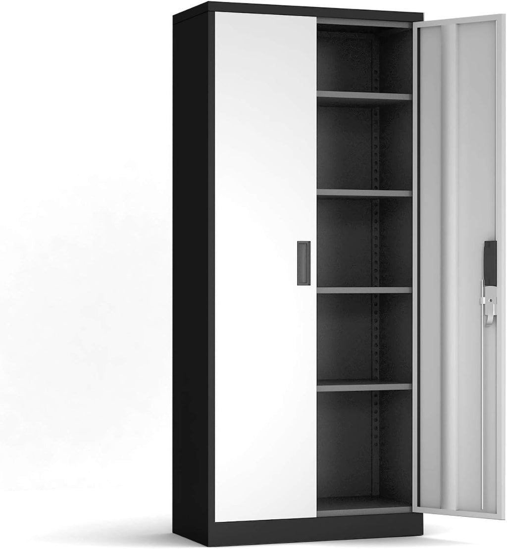 Black 72'' Tall Metal Storage Cabinet with 2 Doors and Adjustable Shelves H6114