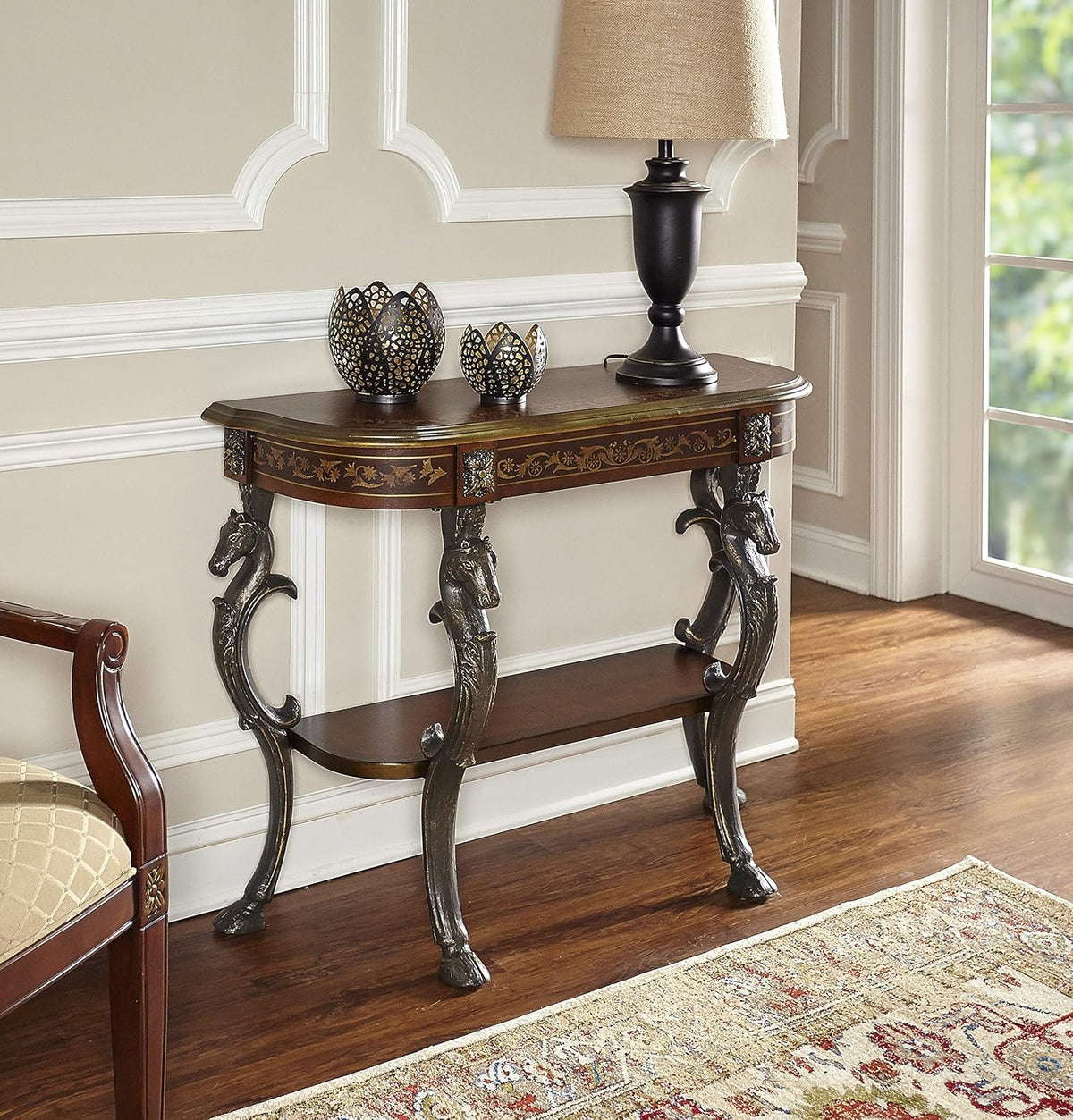 Floral Demilune Console Table with Display Shelf B389