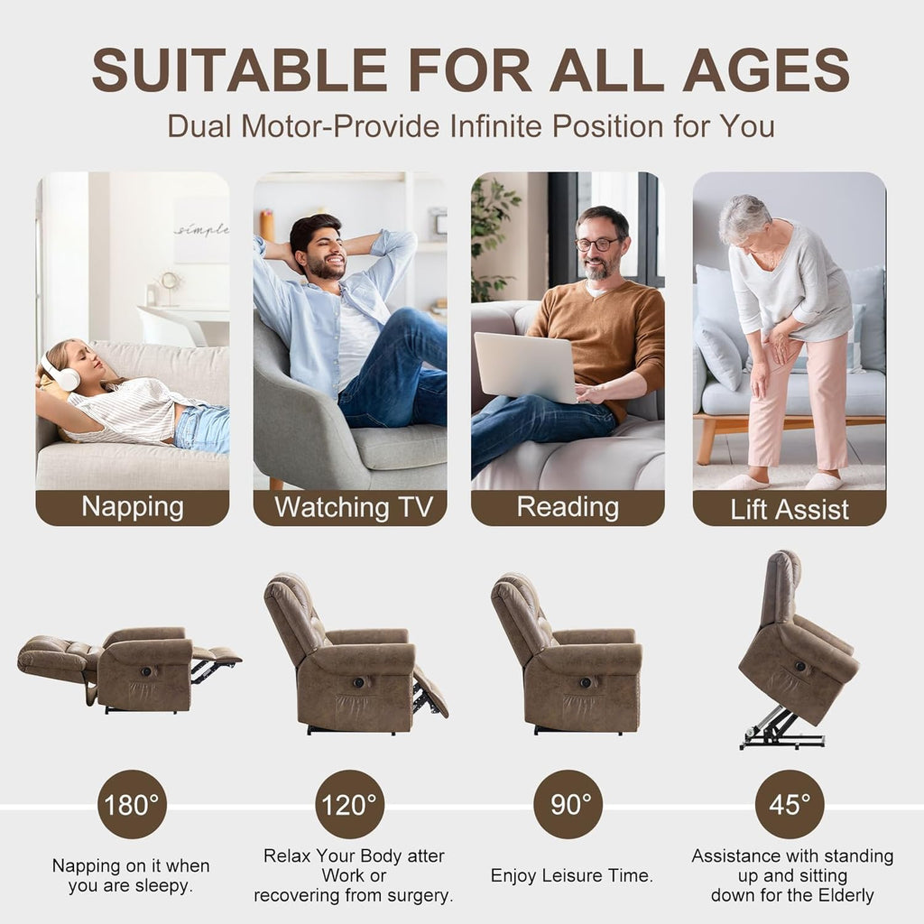 Light Brown Power Lift Recliner Chair with Massage and Heat X1251