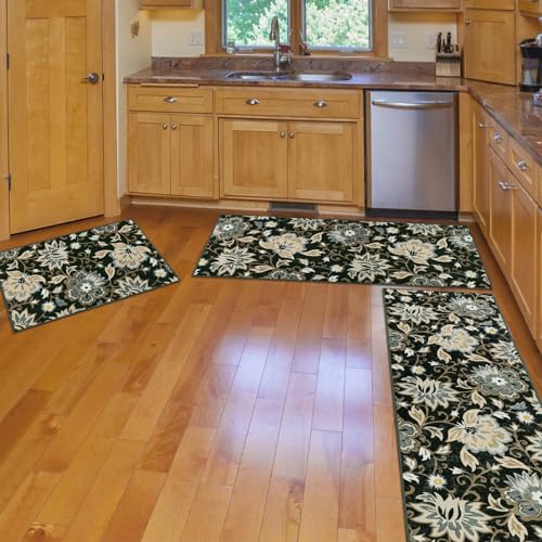 Non Slip Washable Floral Kitchen Mats Set of 3 Z276