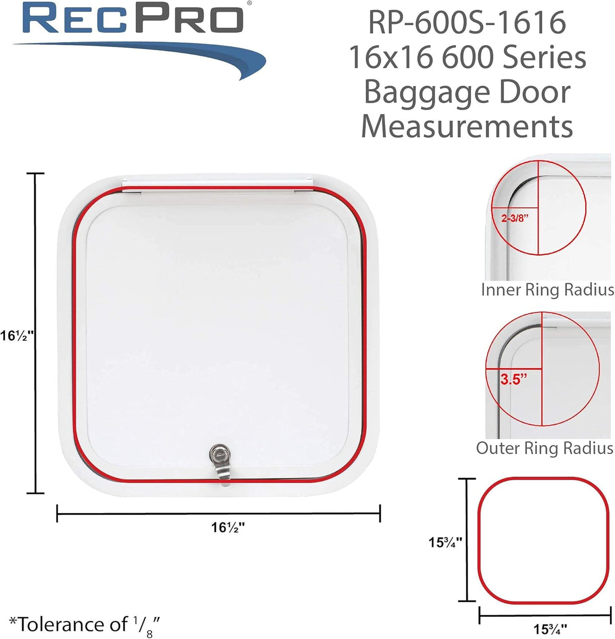 16 Wide x 16 High RV Baggage Door with Rounded Corners K196