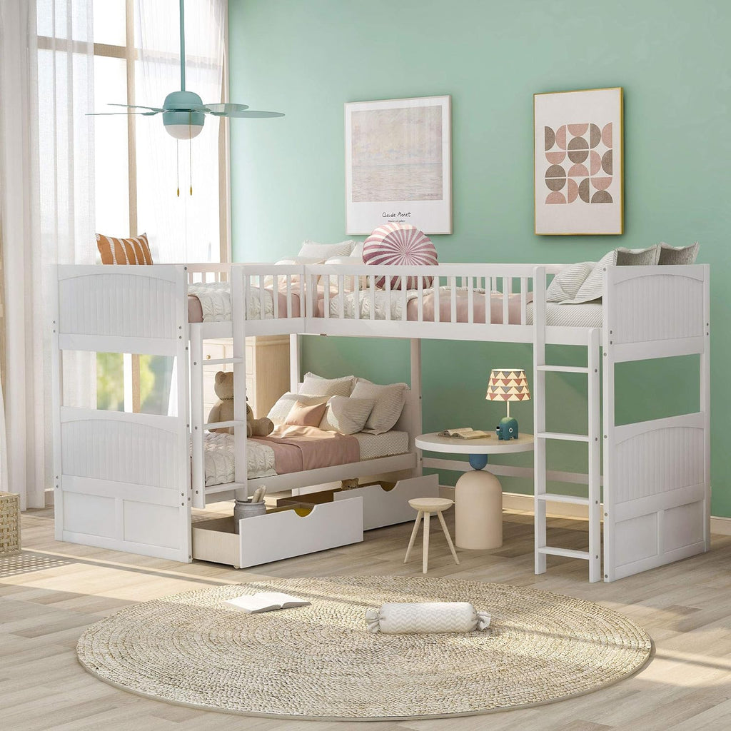 White Triple Loft Bunk Bed with 2 Drawers A2365