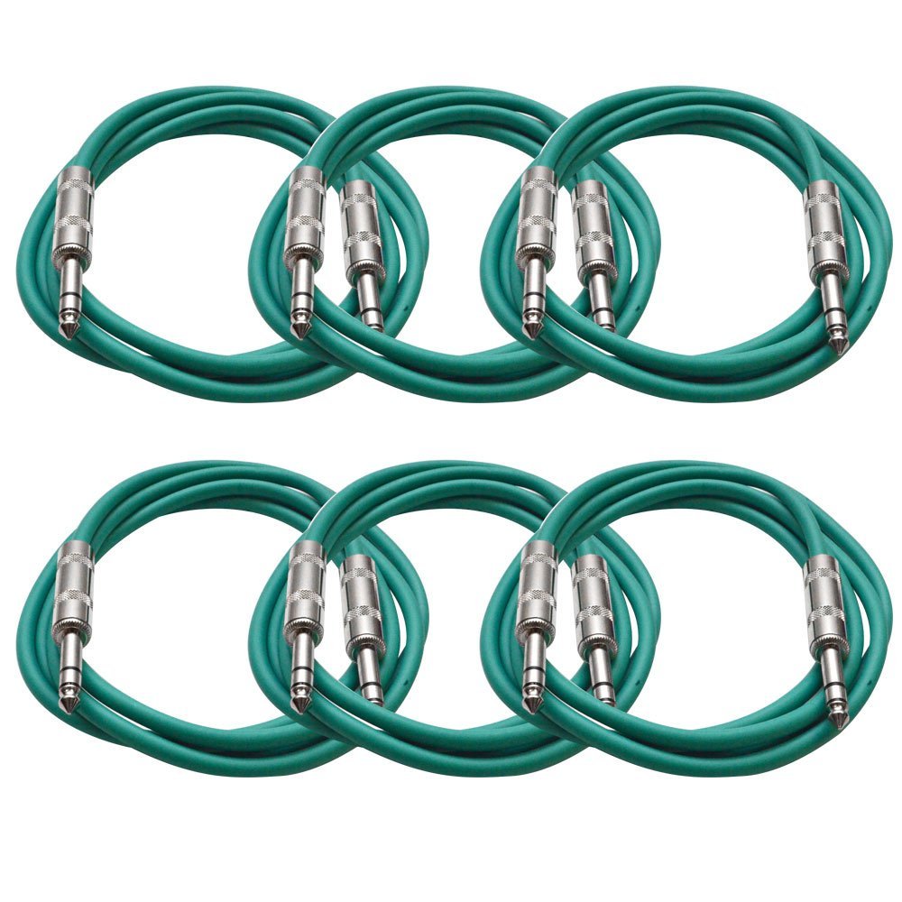 6 Pack 25 Foot Blue 1/4 TRS Patch Cable L20457