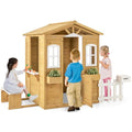 Fir Wood Outdoor Playhouse with Bench, Mailbox, Fence, Windows & Door S206576