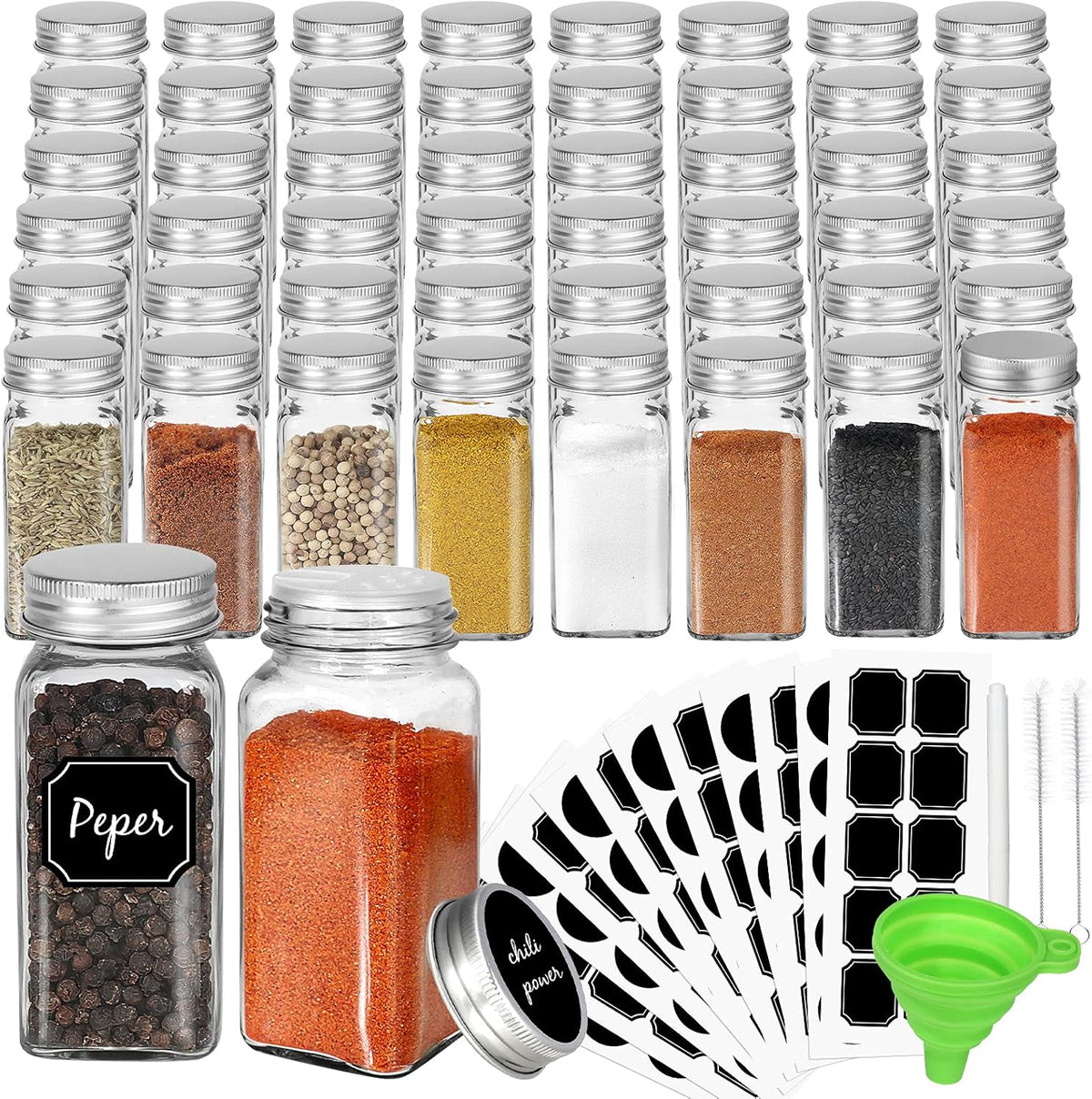 48 Pack 4oz Glass Spice Jars with Silver Metal Caps W491457