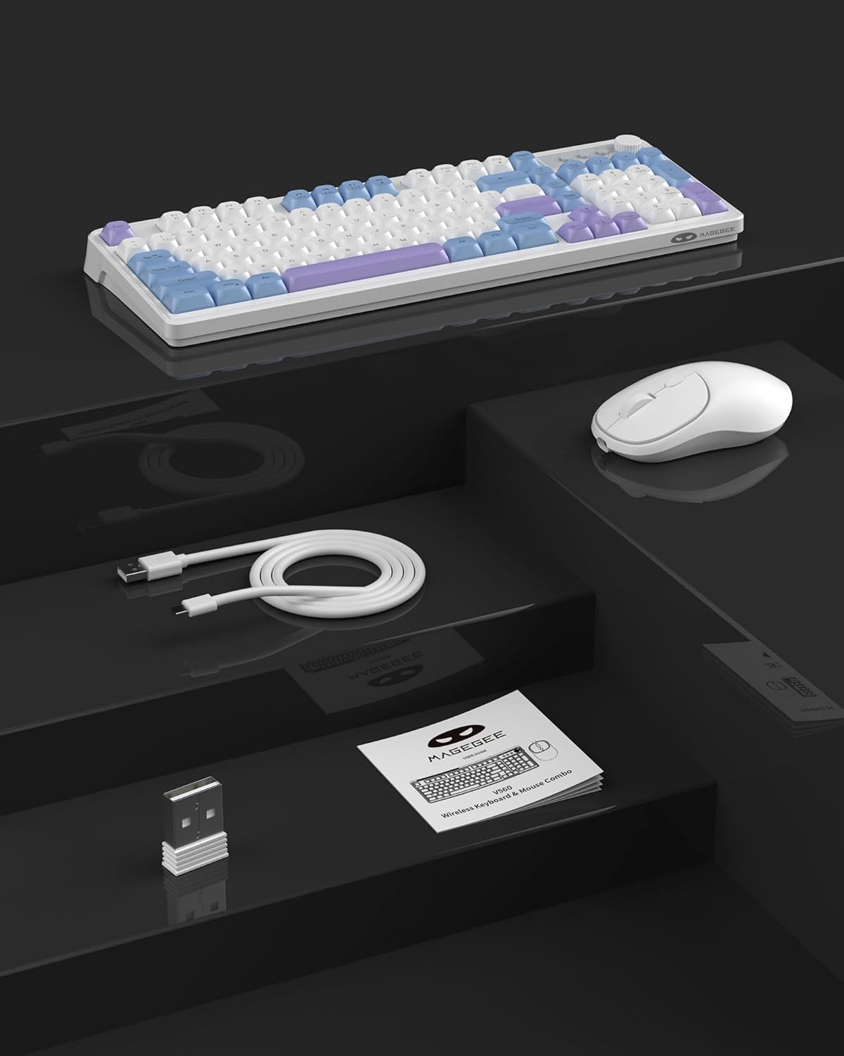 Wireless Gaming Keyboard and Mouse Combo RGB Backlit Rechargeable Mechanical Feel Keyboard 2.4GHz Quiet Blue White Purple Keyboard Mouse Y2488