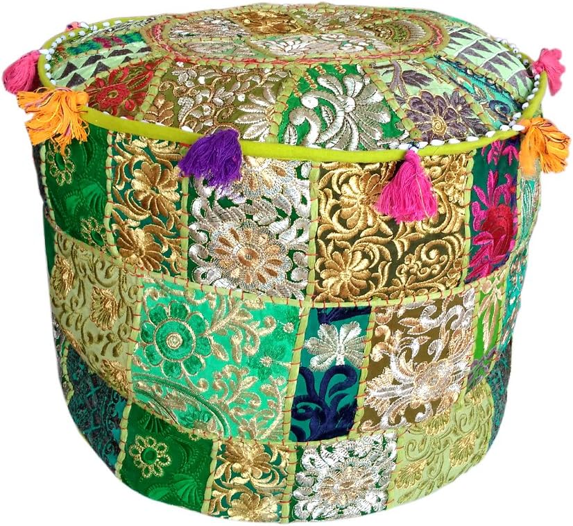 Indian Round Patchwork Embroidered Cotton Pouf M95578
