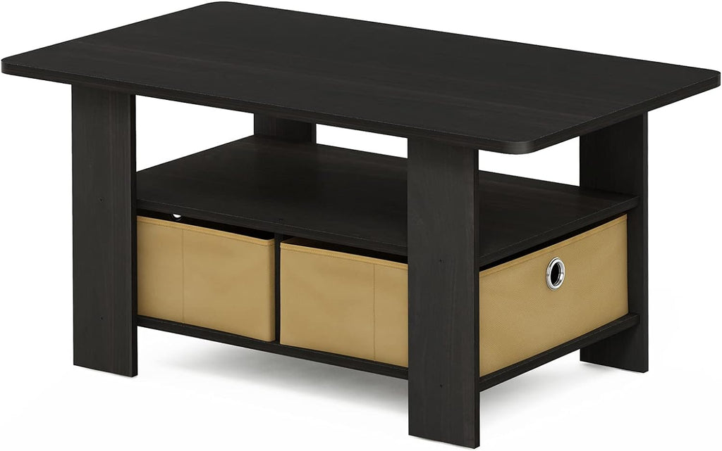Americano Medium Brown Coffee Table and End Table with Bin Drawer J637