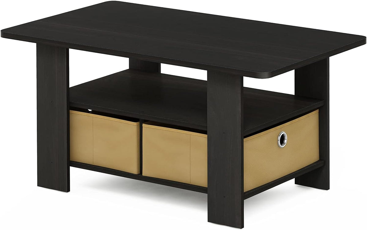 Americano Medium Brown Coffee Table and End Table with Bin Drawer J637