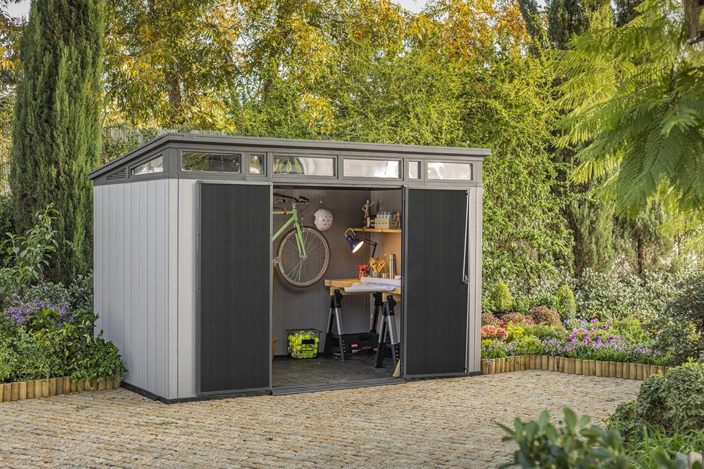 Grey & Black Resin Outdoor Storage Shed Y368