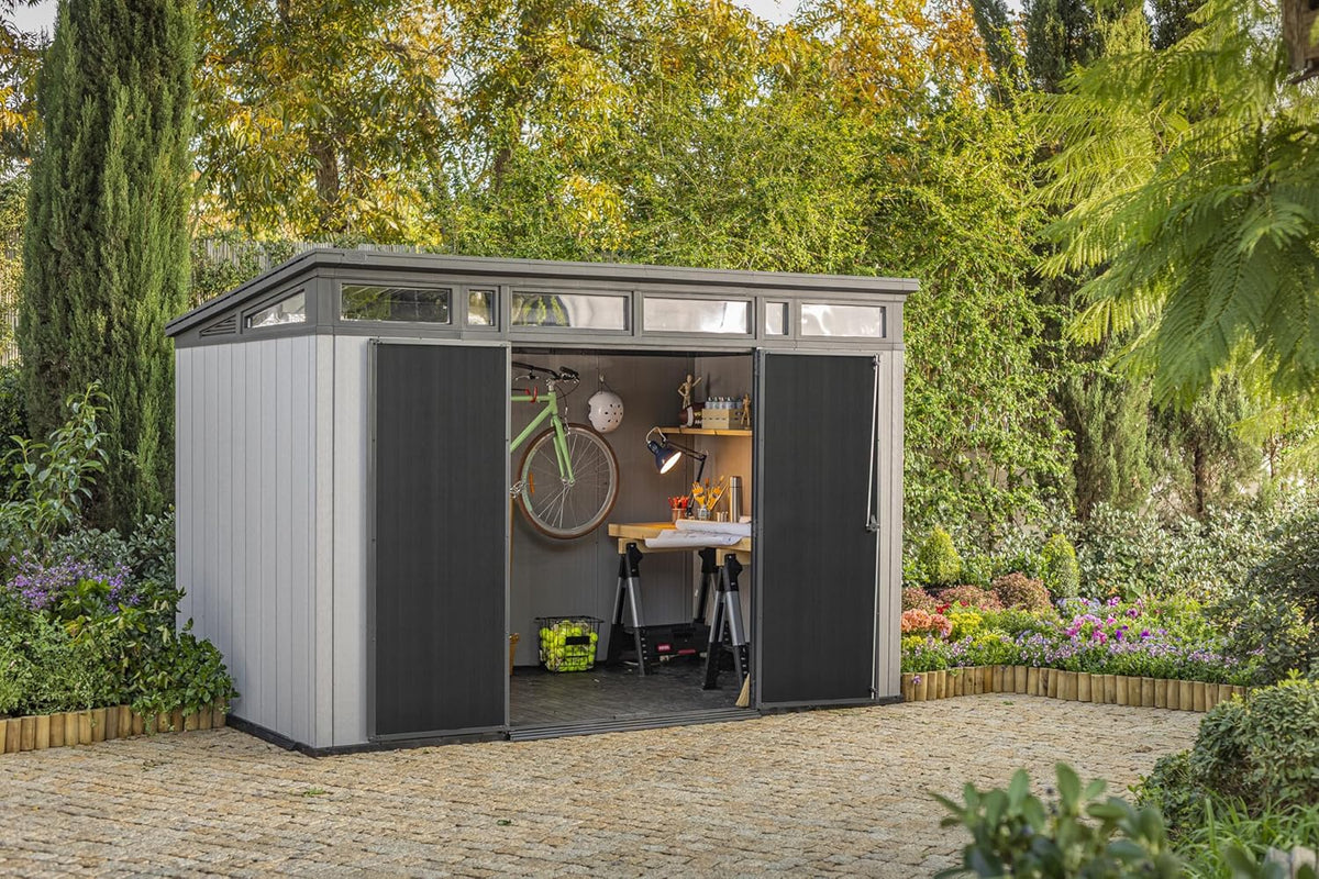 Grey & Black Resin Outdoor Storage Shed Y368