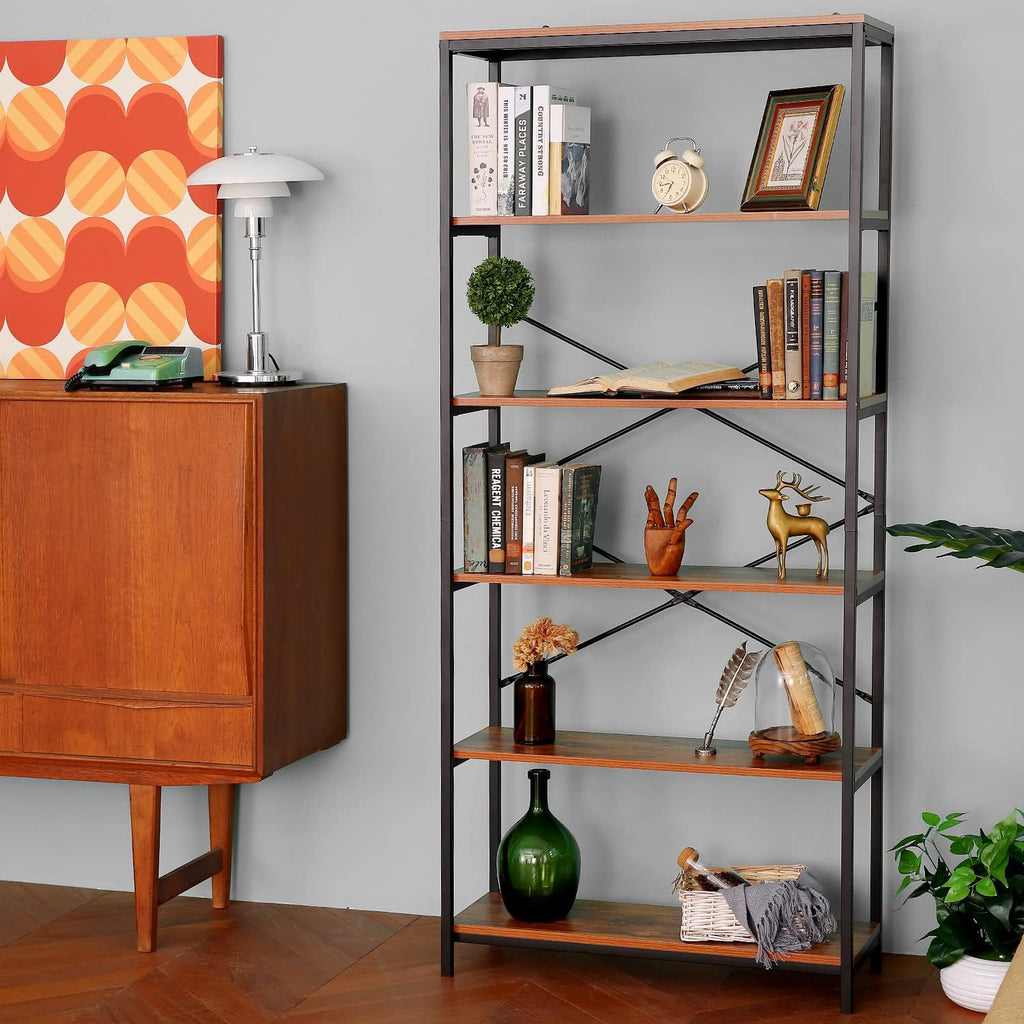 Industrial 5 Shelf Metal and Wooden Bookcase P778