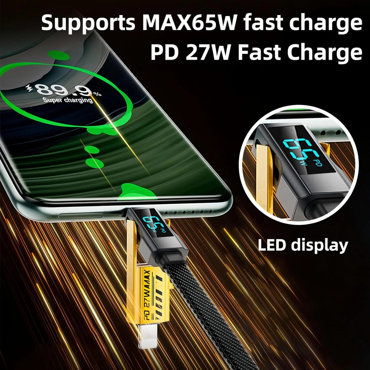 4-in-1 6.6FT fast charging cable with LED display Q7770