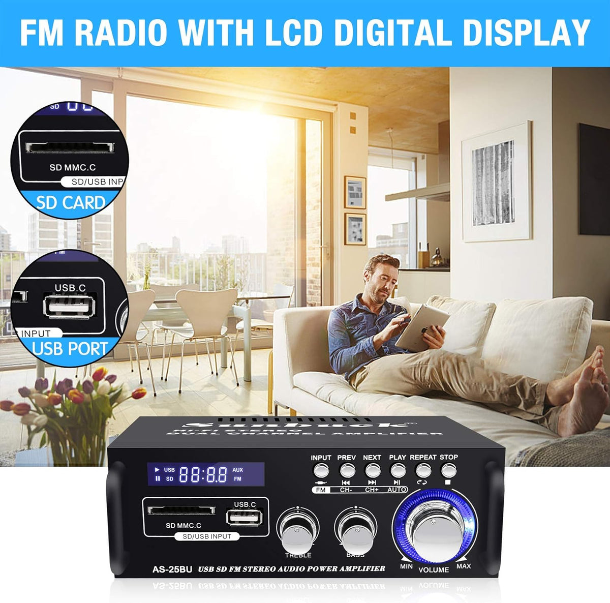 180W Wireless Bluetooth Stereo Amplifier Y26726