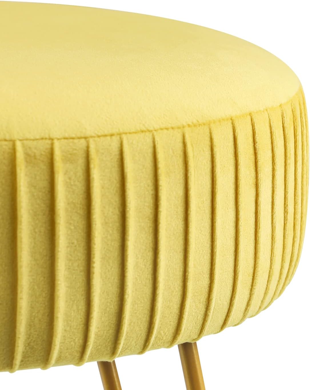 Yellow Velvet Round Vanity Chair with Golden Metal Legs O953