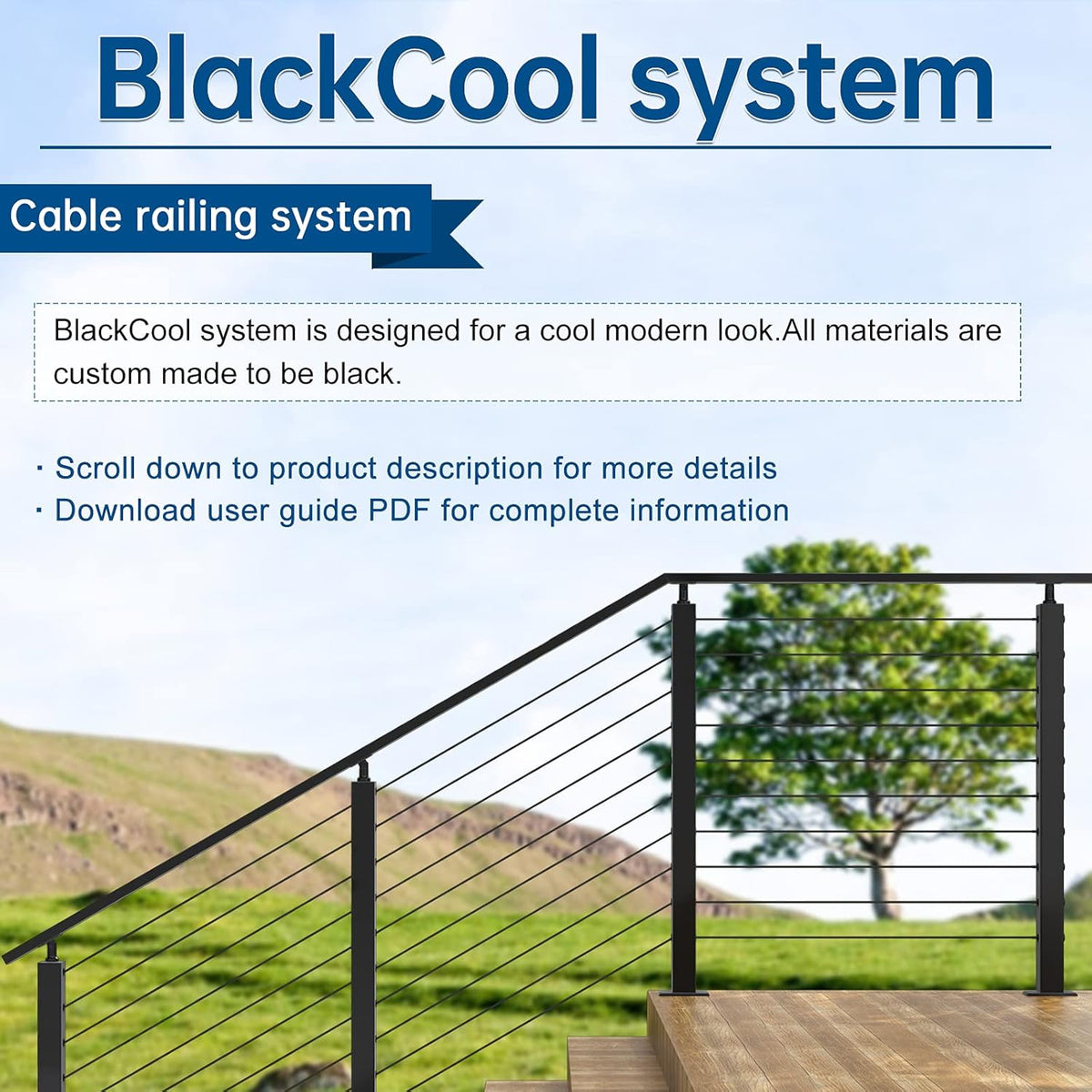 4Pack 36''x2''x2'' Black Square Weldless Stainless Steel Pre-Drilled Cable Railing Post P187401