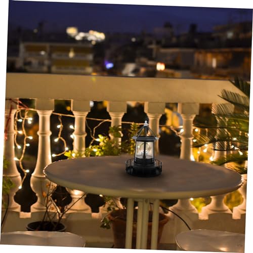 Black Solar Rotating Lighthouse Lawn Ornament B68553