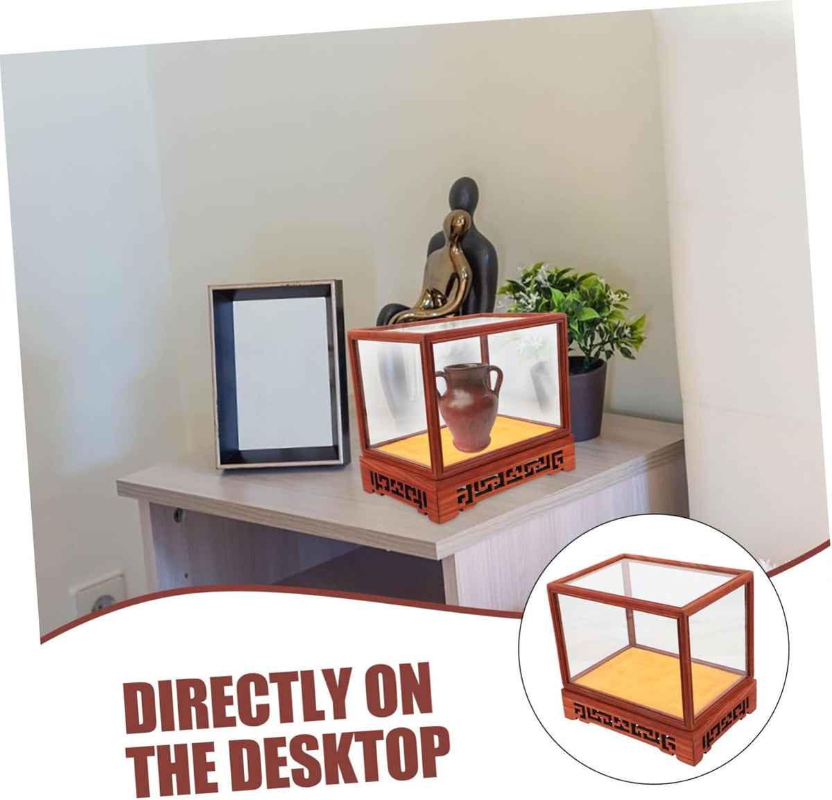 Transparent Display Box Glass Dome Cloche with Wooden Base Q239336