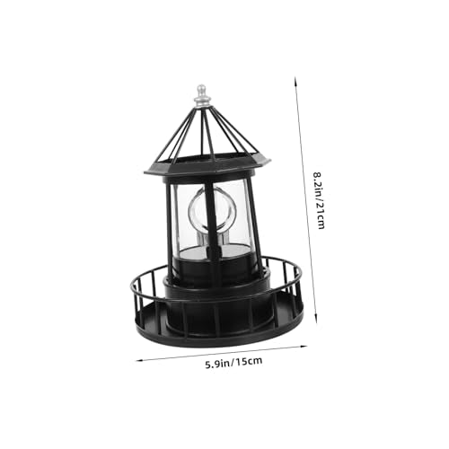 Black Solar Rotating Lighthouse Lawn Ornament B68553