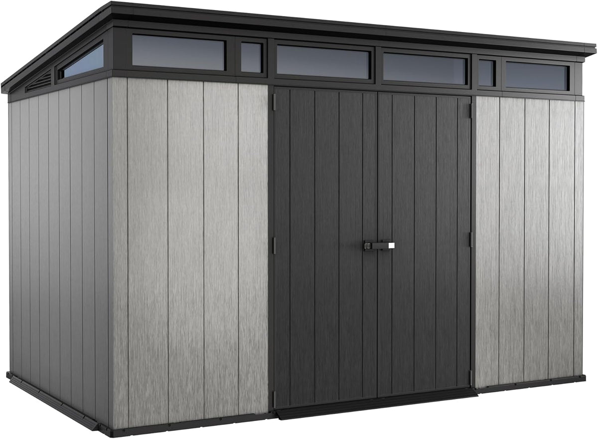 Grey & Black Resin Outdoor Storage Shed Y368