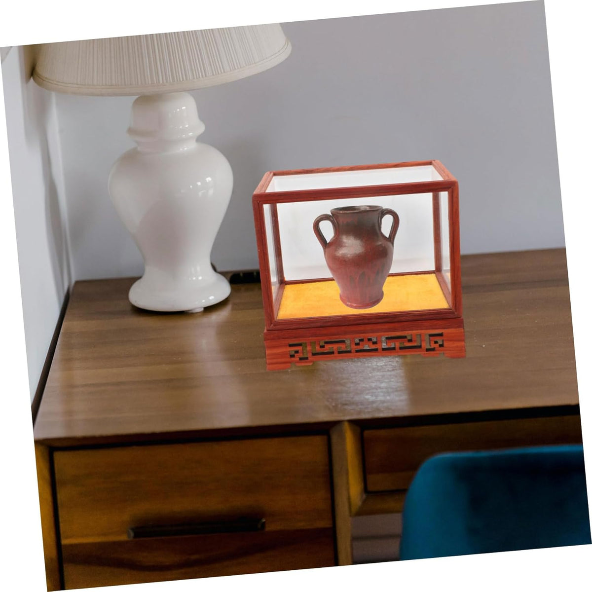 Transparent Display Box Glass Dome Cloche with Wooden Base Q239336