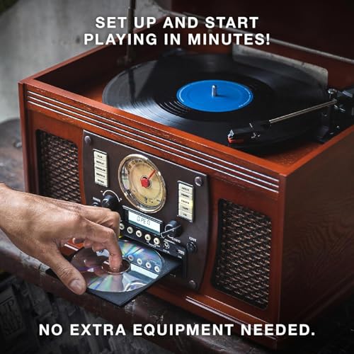 Mahogany 8-in-1 Bluetooth Record Player with Turntable R8015