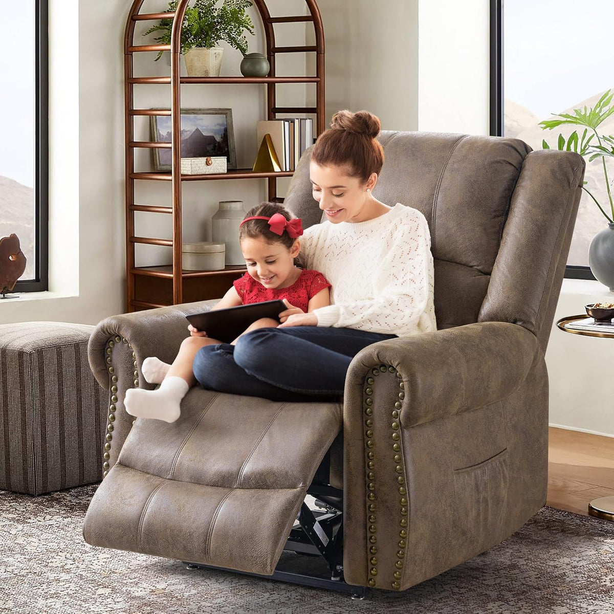 Light Brown Power Lift Recliner Chair with Massage and Heat X1251