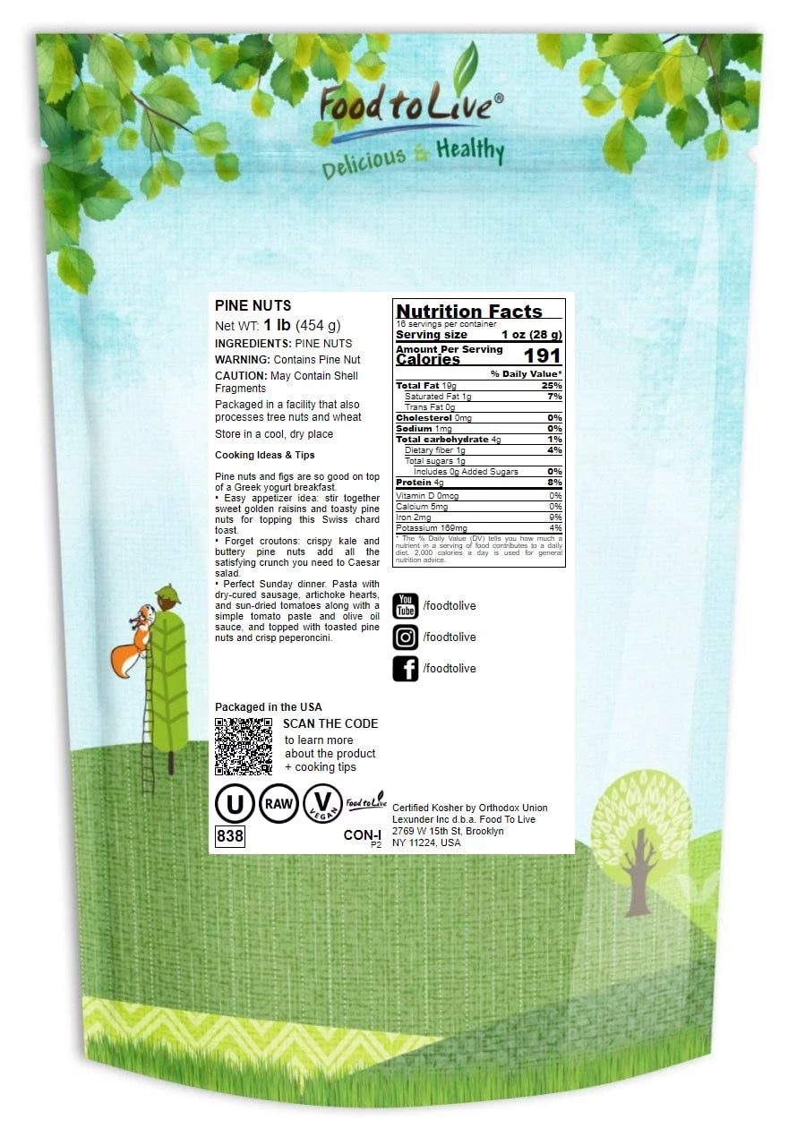 Pine Nuts, 1 Pound — Kosher, Vegan, Raw R12114